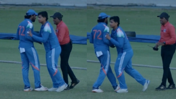 IND A vs SL A 15-Year-Old Vaibhav Sooryavanshi Restrains Tilak Varma in Heated Umpire Clash Video Viral IND A vs SL A 15-Year-Old Vaibhav Sooryavanshi Restrains Tilak Varma in Heated Umpire Clash Video Viral