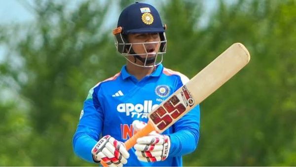 Vaibhav Suryavanshi playing explosive cricket shot against Sri Lanka A