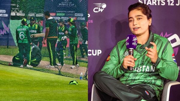 Pakistan captain Fatima Sana holding injured knee during practice Pakistan captain Fatima Sana holding injured knee during practice