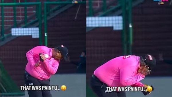 DPL 2026 Delhi Batter Powerful Straight Drive Hits Umpire During Delhi Clash Video Goes Viral DPL 2026 Delhi Batter Powerful Straight Drive Hits Umpire During Delhi Clash Video Goes Viral