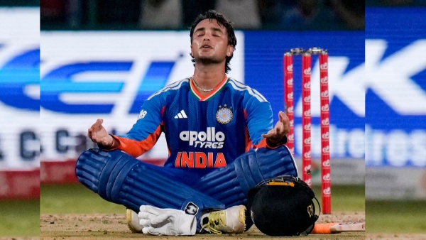 Abhishek Sharma Invokes Lord Shiva to Celebrate Historic Century Against Afghanistan In 3rd T20I Video Goes Viral Abhishek Sharma Invokes Lord Shiva to Celebrate Historic Century Against Afghanistan In 3rd T20I Video Goes Viral