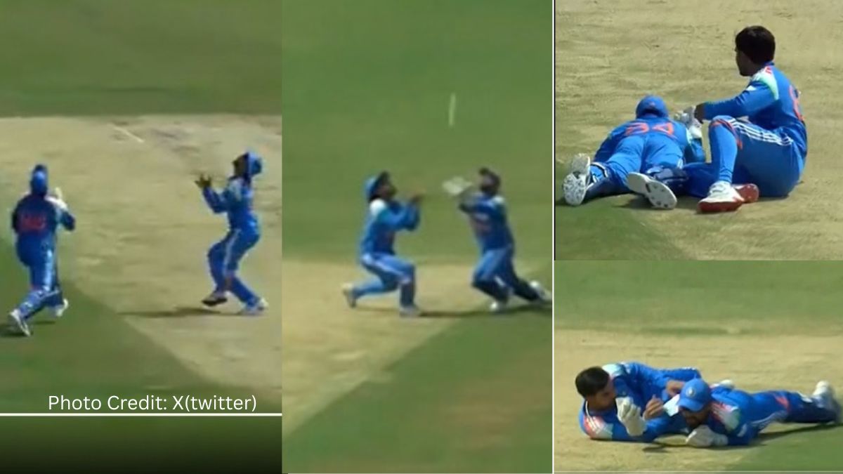 IND A vs AUS A Prabhsimran Singh Survives Nasty Collision With Teammate to Dismiss Explosive Batter IND A vs AUS A Prabhsimran Singh Survives Nasty Collision With Teammate to Dismiss Explosive Batter