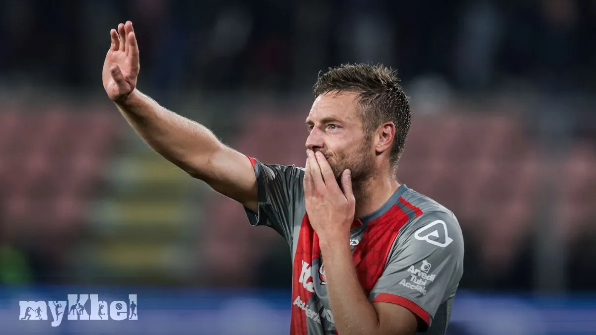 Jamie Vardy Celebrates Scoring His First Goal For Cremonese In Serie A
